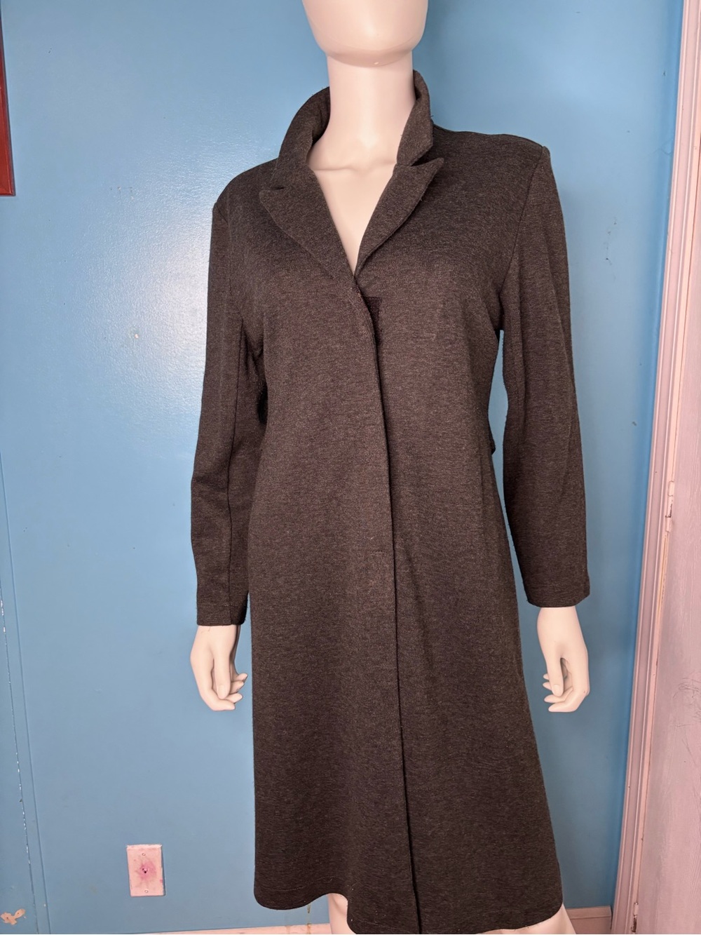 Charcoal Long Sleeve Collared Midi Dress